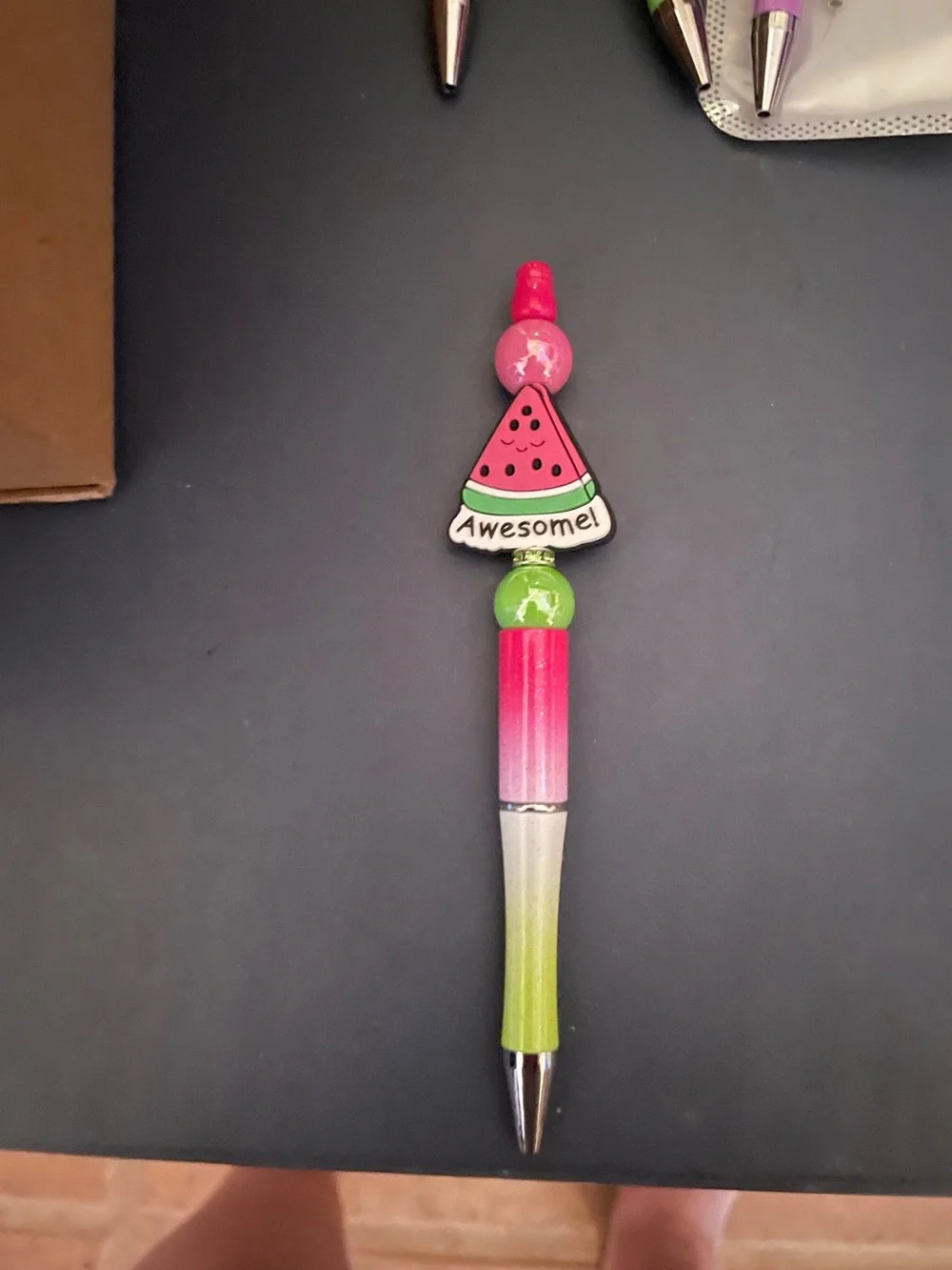 Kids 'Awesome' Watermelon Charm Pen - Pink & Green